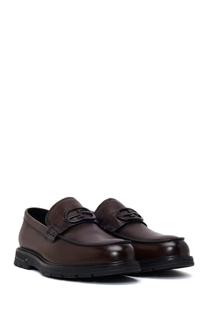 Erkek Kahverengi Tokalı Deri Casual Loafer