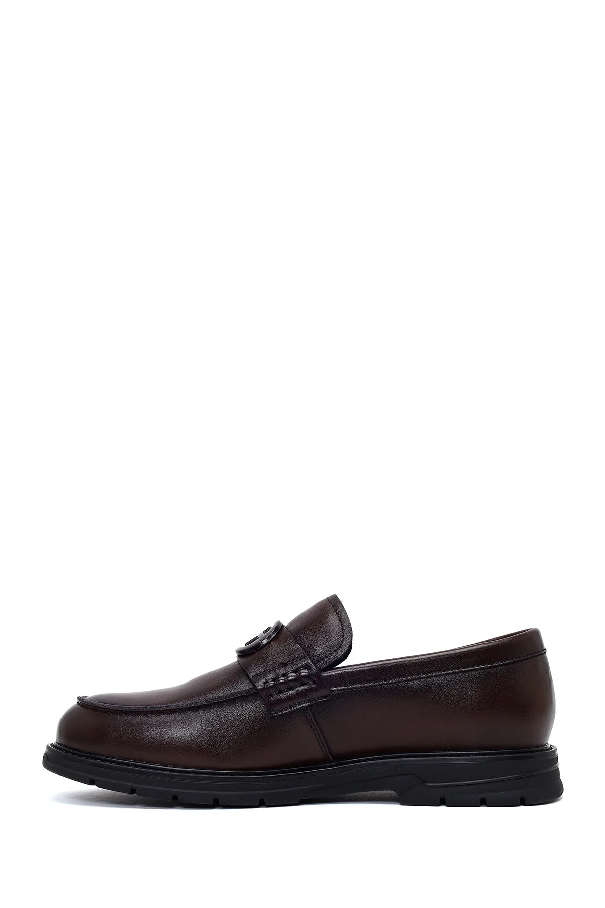 Erkek Kahverengi Tokalı Deri Casual Loafer