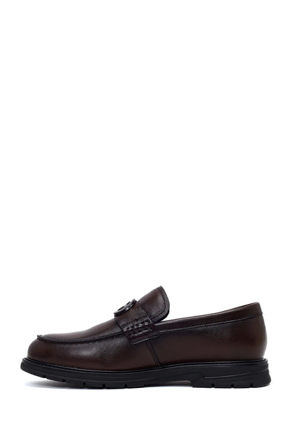 Erkek Kahverengi Tokalı Deri Casual Loafer