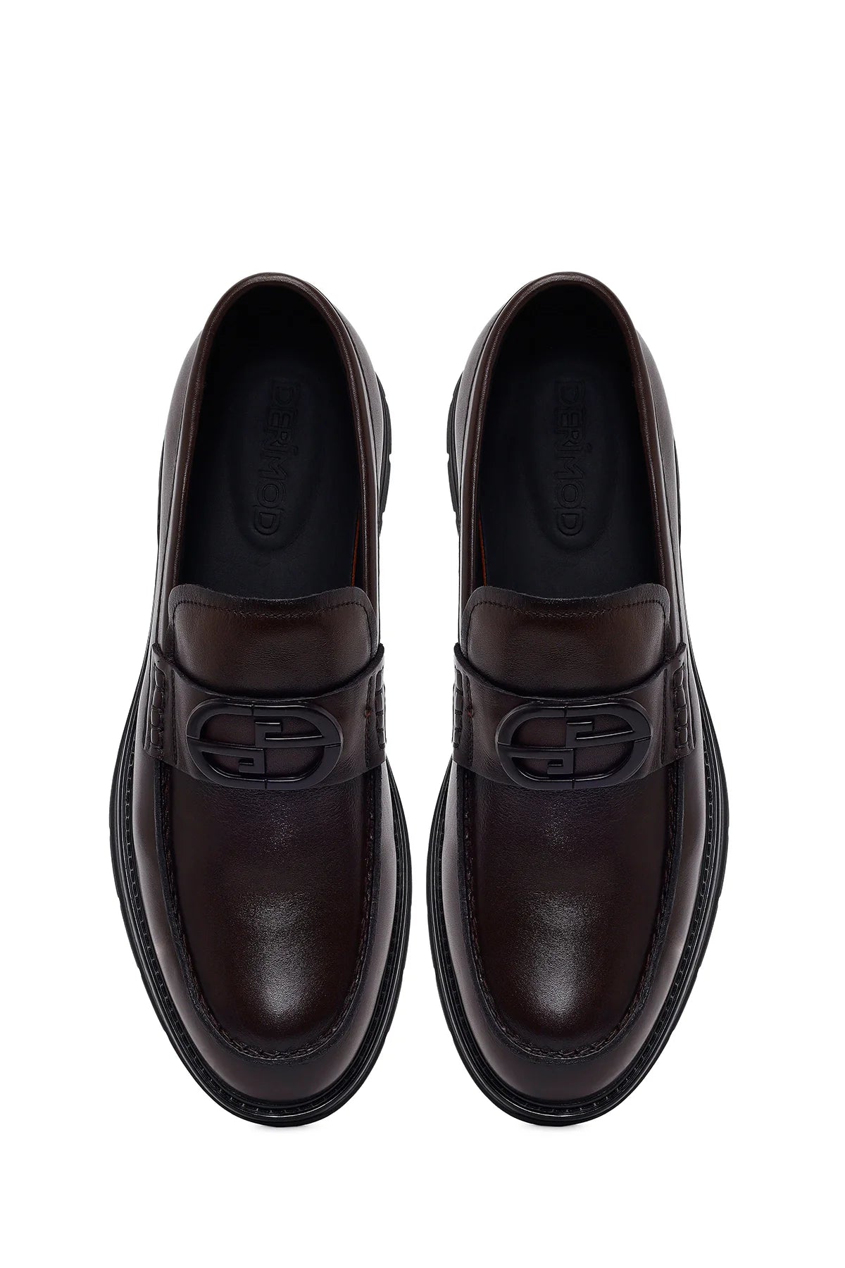 Erkek Kahverengi Tokalı Deri Casual Loafer