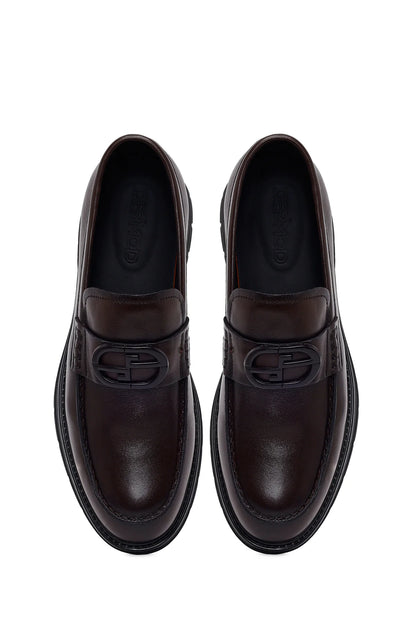 Erkek Kahverengi Tokalı Deri Casual Loafer