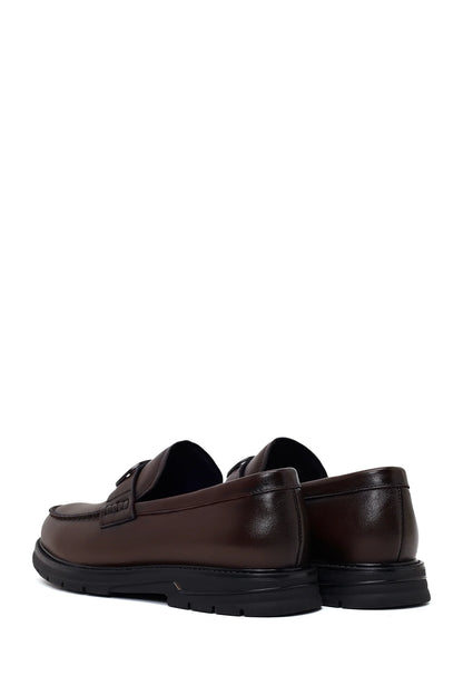 Erkek Kahverengi Tokalı Deri Casual Loafer