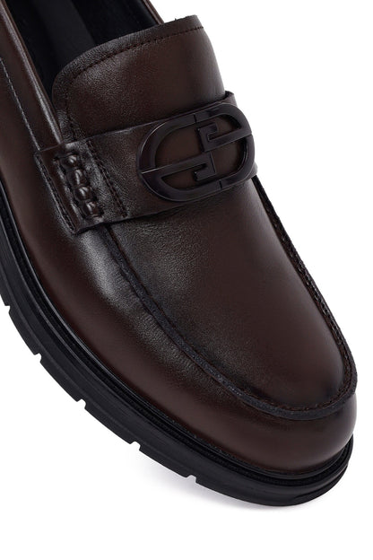 Erkek Kahverengi Tokalı Deri Casual Loafer