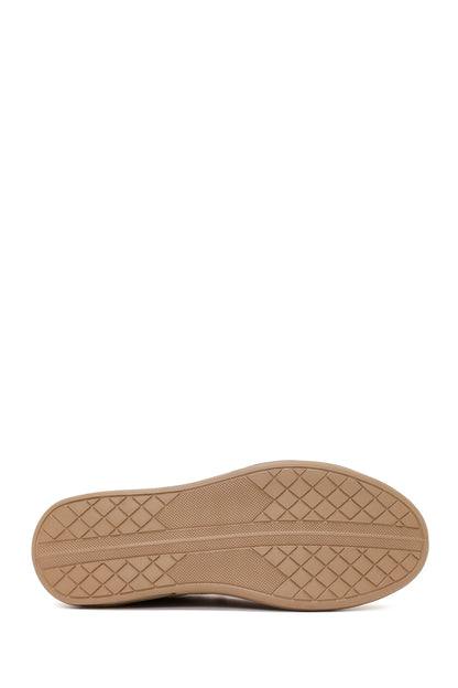 Erkek Bej Bağcıklı Kalın Tabanlı Süet Deri Sneaker
