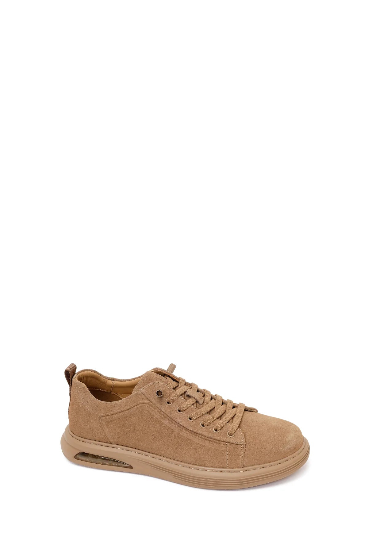 Erkek Bej Bağcıklı Kalın Tabanlı Süet Deri Sneaker