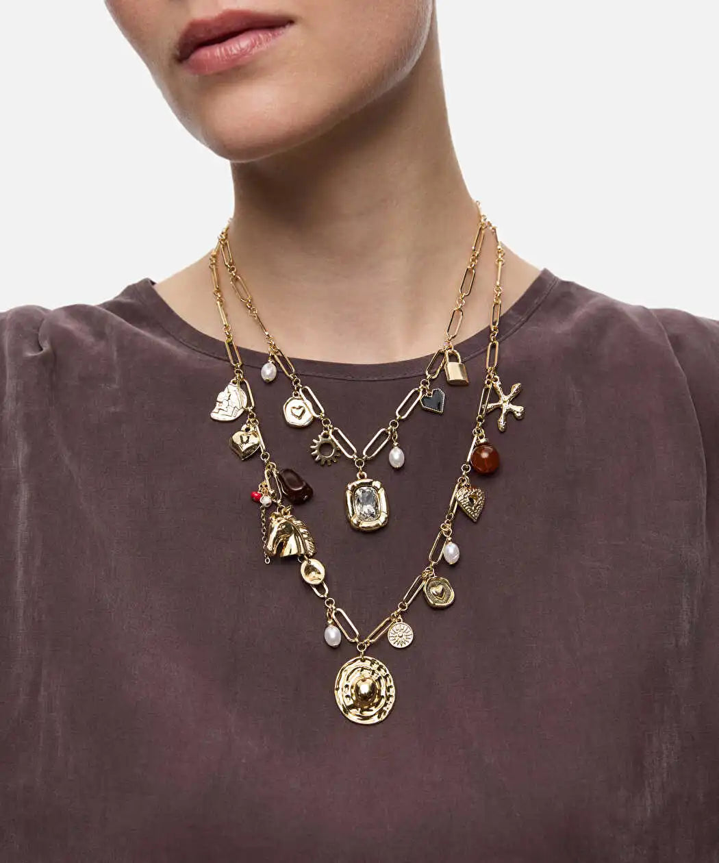 Altın Kombine Charm Lı Zincir Kolye Iw6260051033265 | Ipekyol