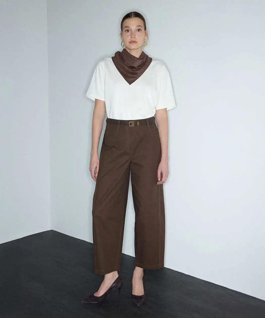 Kahverengi Dokulu Barrel Fit Pantolon Iw6260003203074 | Ipekyol