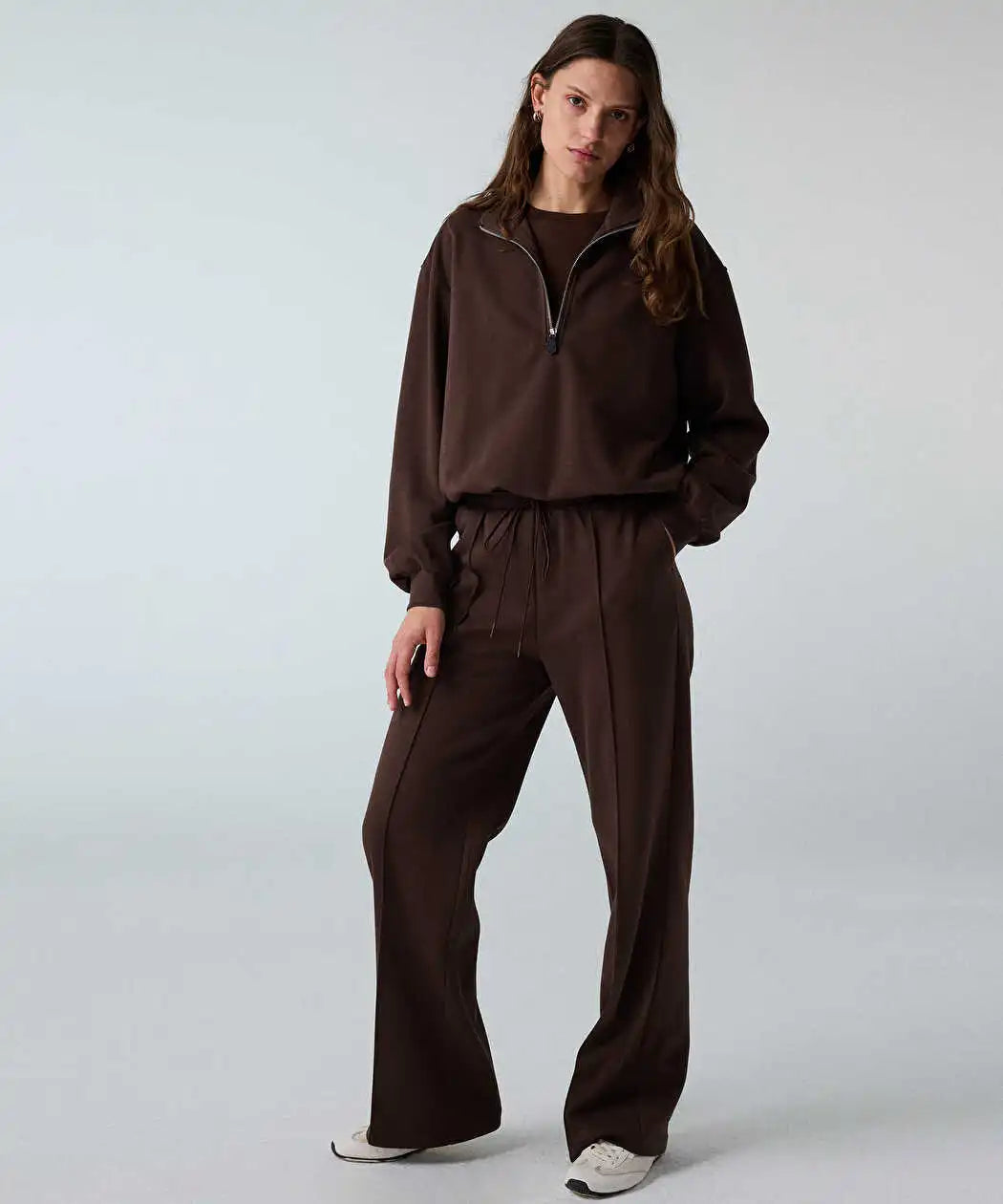 Kahverengi Çift Parça Görünüm Sweatshirt Iw6260091112074 | Ipekyol