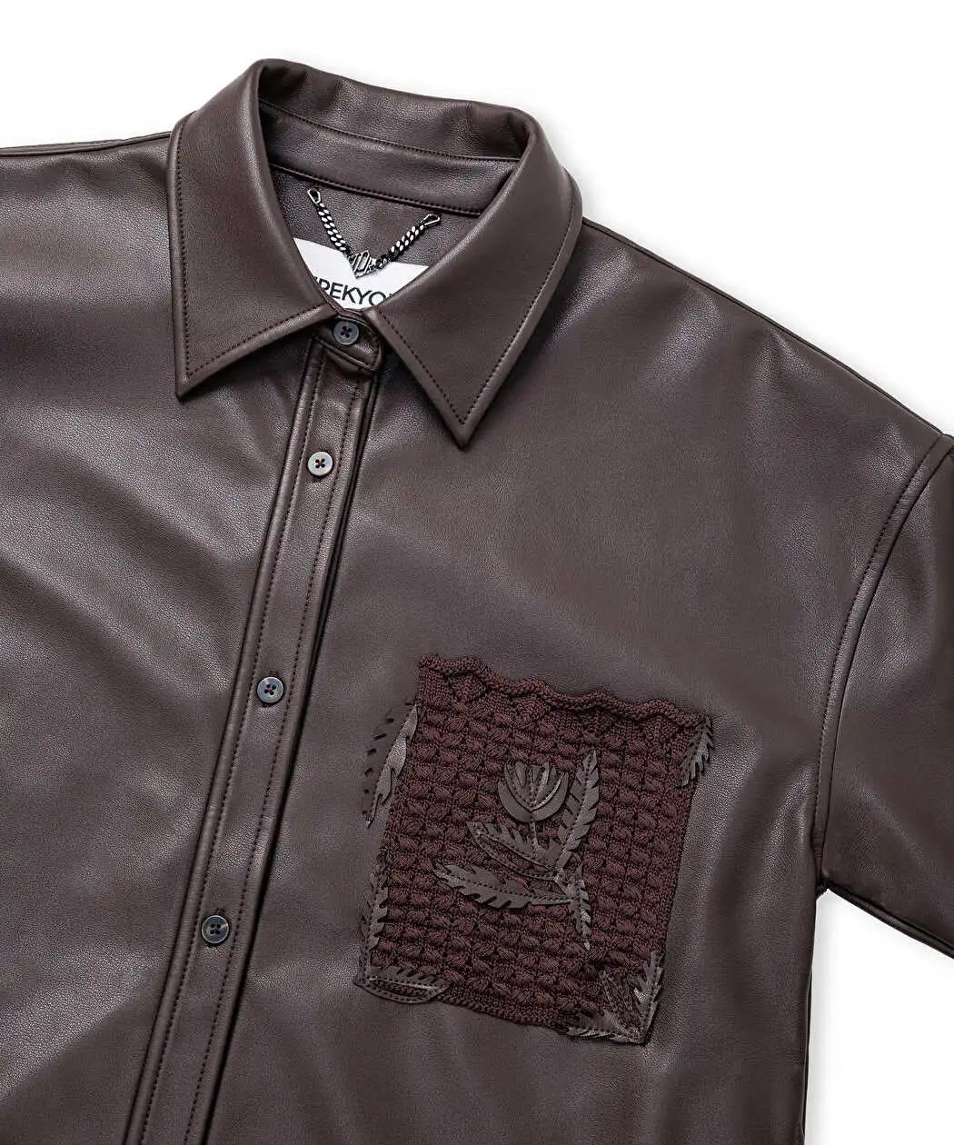 Kahverengi Floral Aplikeli Suni Deri Gömlek Ceket Iw6260148009074 | Ipekyol