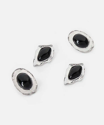 Gümüş Kontrast Reçineli Metal Küpe Seti Iw6260068064122 | Ipekyol