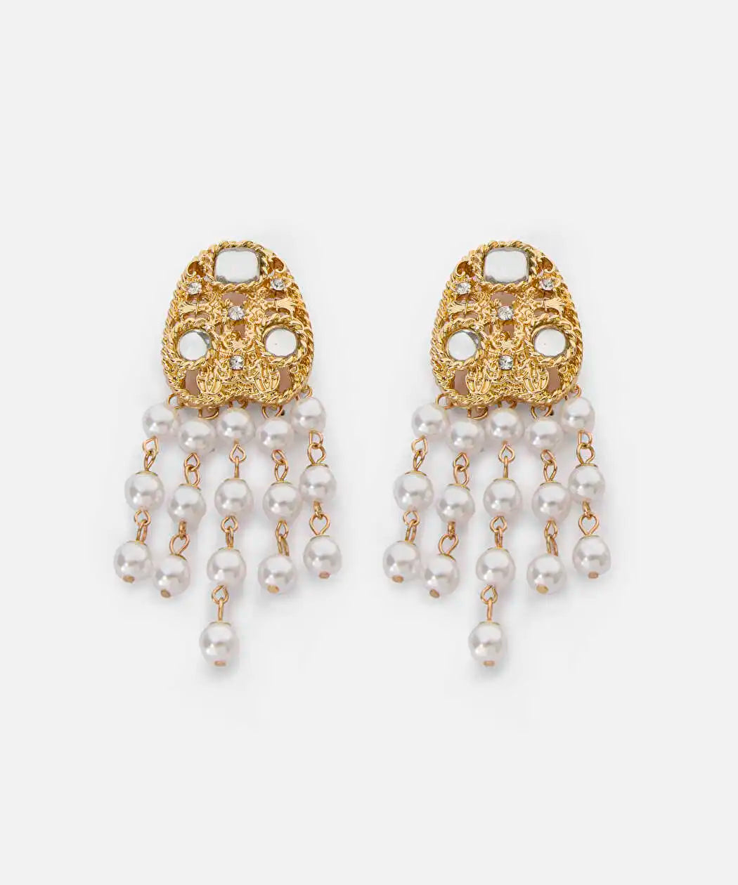 Altın Strass Taşlı Ve Suni Incili Sallantılı Küpe Iw6260068032265 | Ipekyol