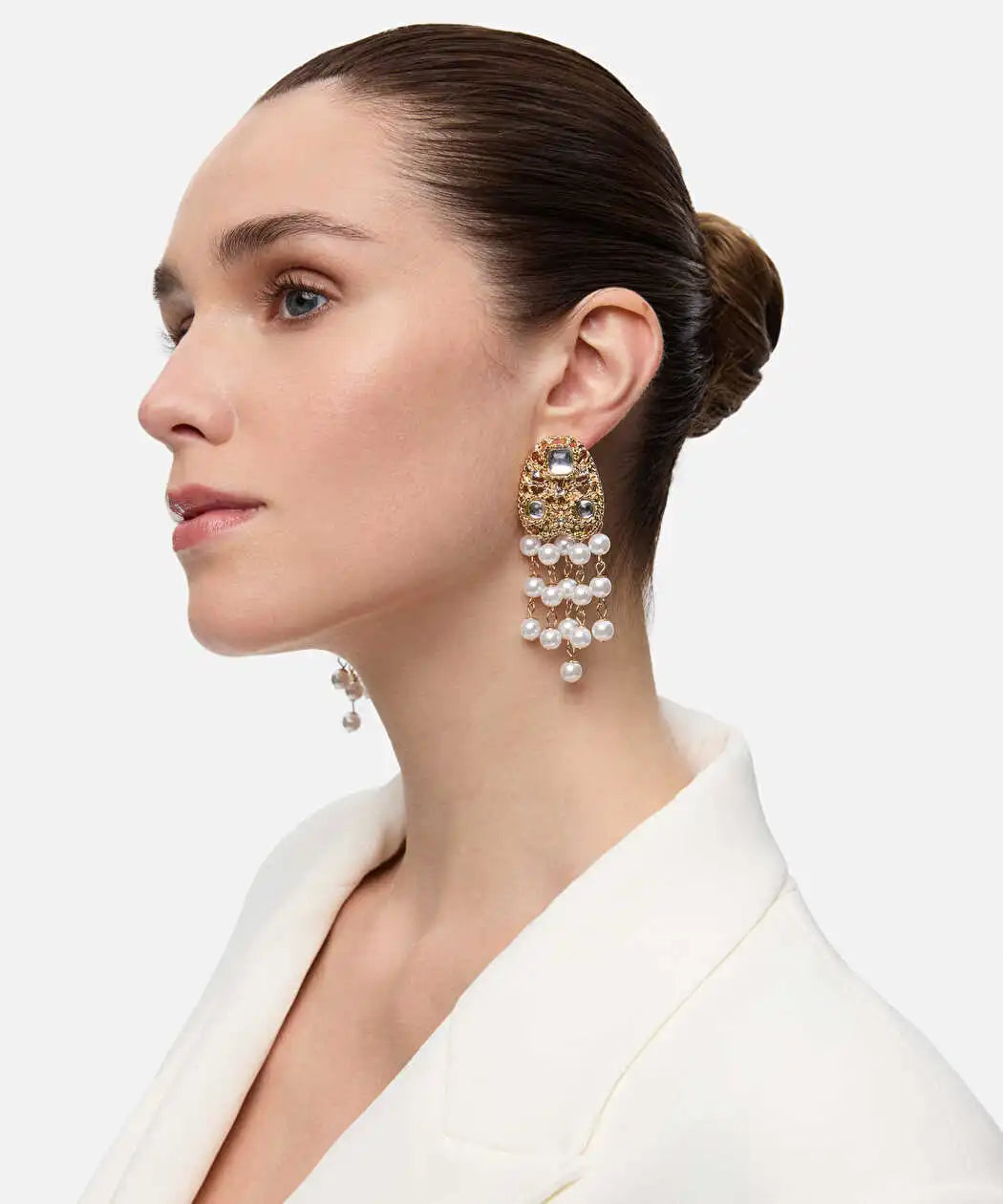 Altın Strass Taşlı Ve Suni Incili Sallantılı Küpe Iw6260068032265 | Ipekyol