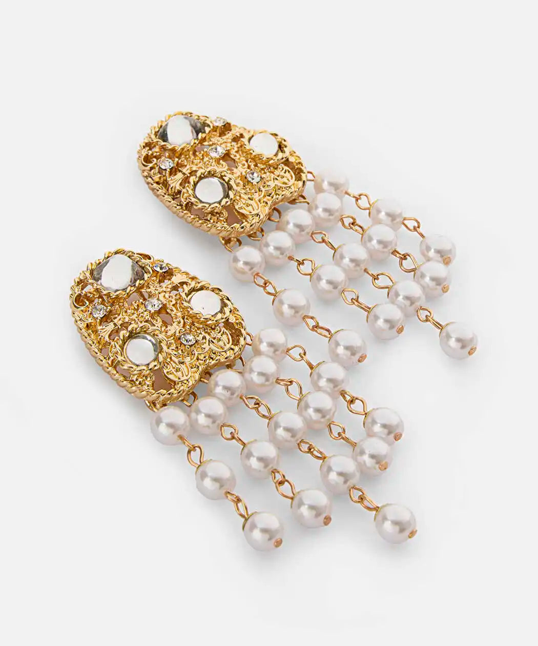 Altın Strass Taşlı Ve Suni Incili Sallantılı Küpe Iw6260068032265 | Ipekyol