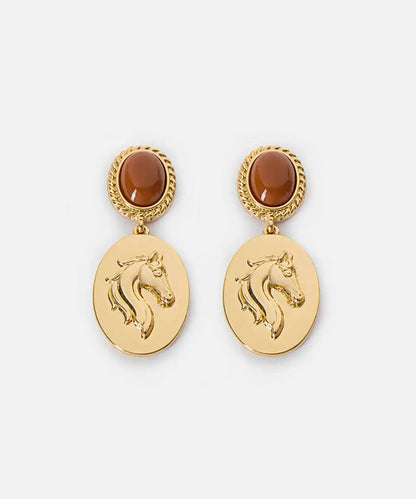 Altın At Figürlü Sallantılı Küpe Iw6260068052265 | Ipekyol