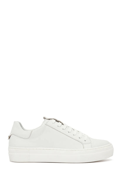 Kadın Beyaz Bağcıklı Deri Sneaker