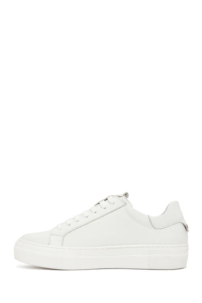 Kadın Beyaz Bağcıklı Deri Sneaker