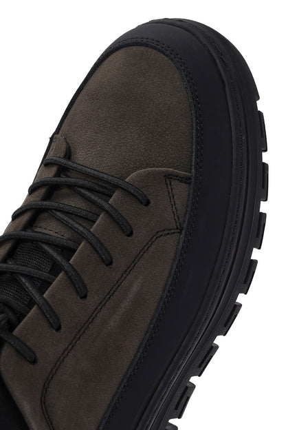 Erkek Gri Bağcıklı Nubuk Deri Sneaker
