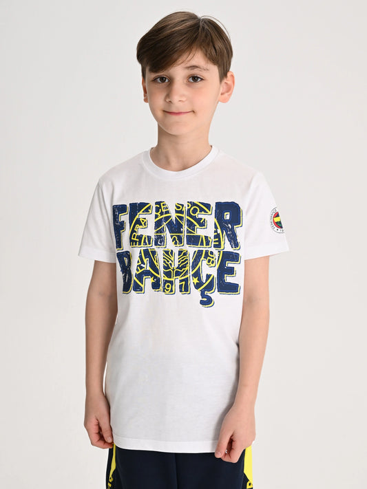 Fenerbahçe Beyaz Tribün Tek Renk Logolu Çocuk Tshirt