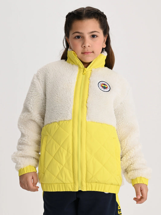 Fenerbahçe Ekru Tribün Kapitone Detaylı Çocuk Peluş Sweatshirt