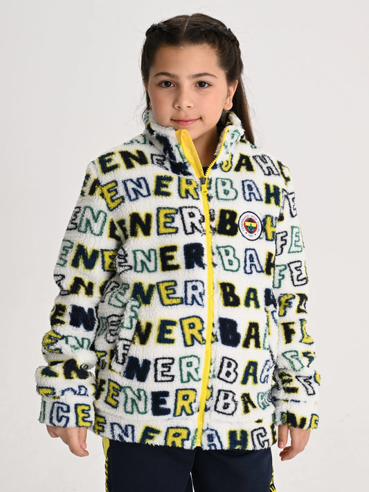 Fenerbahçe Beyaz Tribün Patternli Çocuk Peluş Sweatshirt