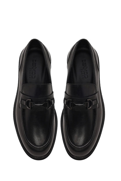 Erkek Siyah Tokalı Deri Casual Loafer
