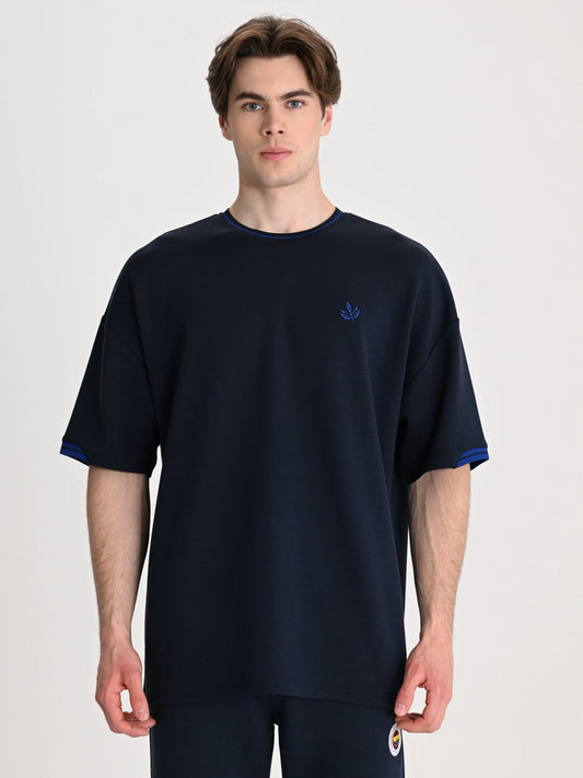 Fenerbahçe Lacivert Trend Triko Bantlı Erkek Oversize Tshirt