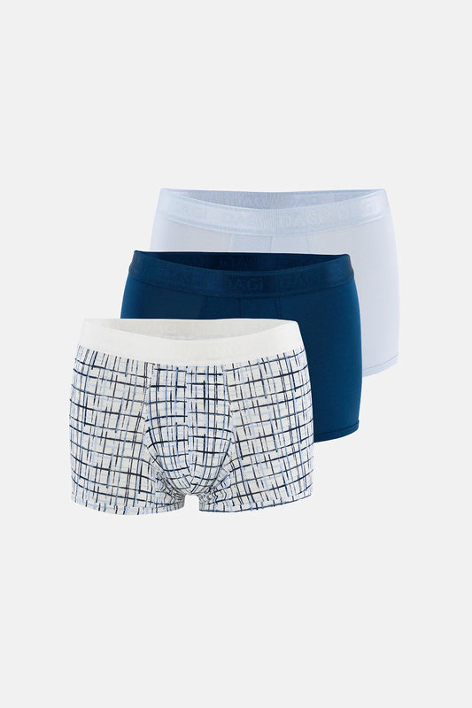 Açık Mavi-mavi 3'lü Desenli Micro Modal Boxer