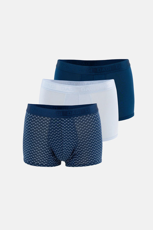 Açık Mavi-mavi 3'lü Desenli Micro Modal Boxer