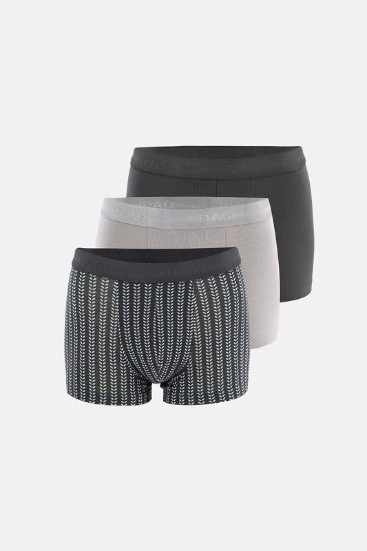 Antrasit-gri 3'lü Desenli Pamuk Boxer