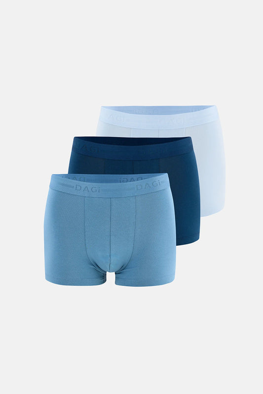 Açık Mavi-mavi 3'lü Düz Pamuk Boxer