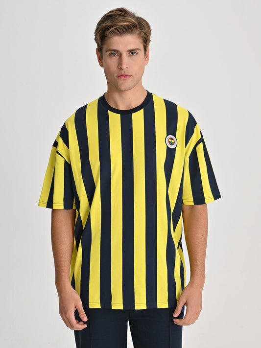 Fenerbahçe Sarı Lacivert Tribün Çubuklu Erkek Oversize Tshirt