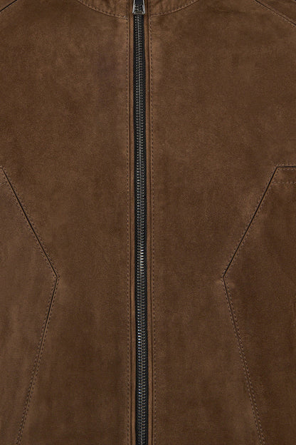 Musıala Erkek Taba Fermuarlı Slim-fit Süet Deri Ceket