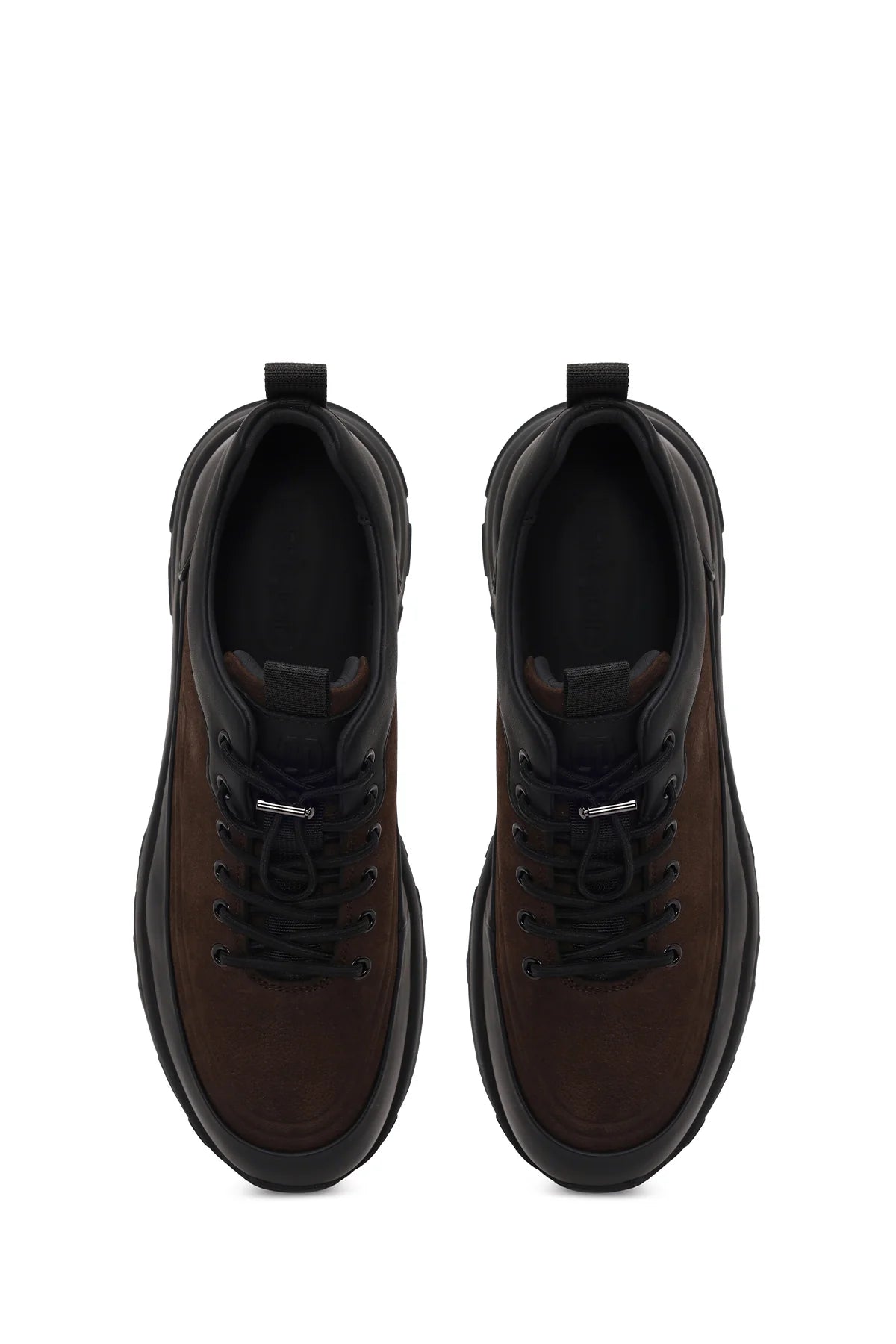 Erkek Kahverengi Bağcıklı Kalın Tabanlı Deri Casual Sneaker