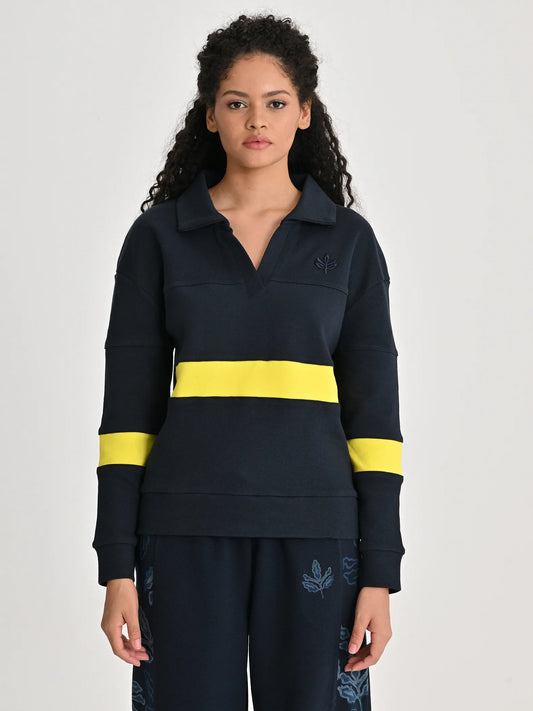 Fenerbahçe Sarı Lacivert Tribün Kadın Uzun Kollu Polo Tshirt