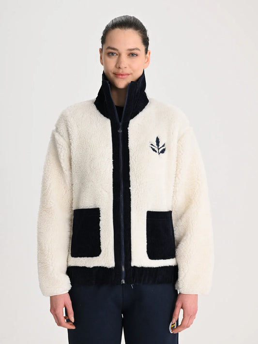 Fenerbahçe Ekru Trend Kadife Detaylı Peluş Kadın Oversize Sweatshirt