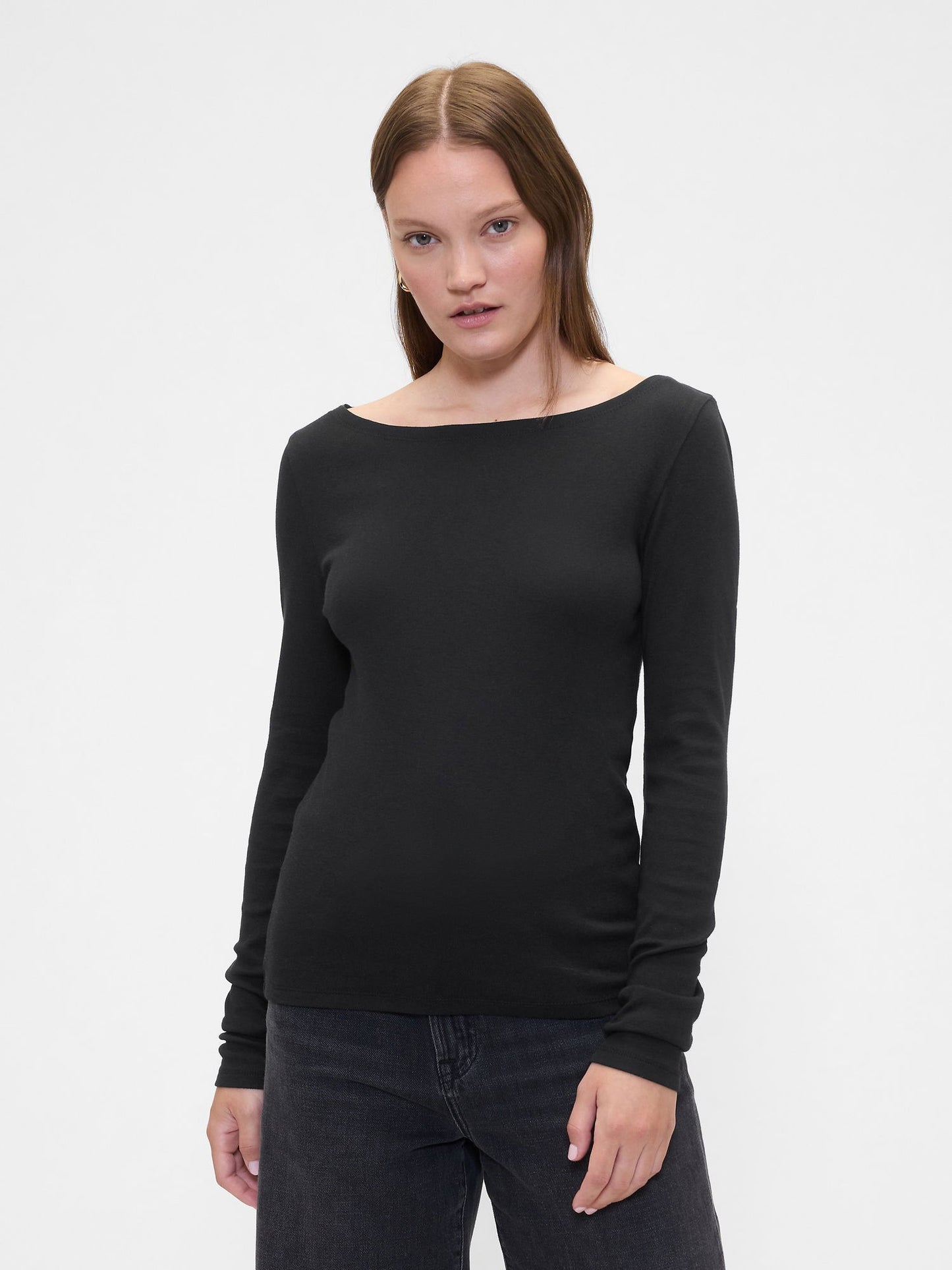 Siyah Modern Ribbed Boatneck T-shirt (2'li)