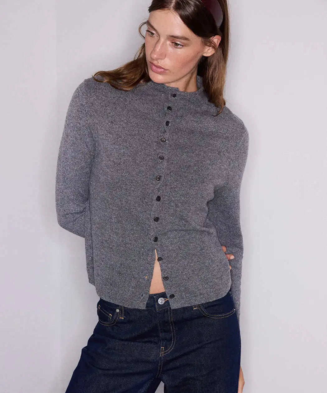 Gri Asimetrik Kapama Lurex Iplikli Triko Iw6260050211126 | Ipekyol