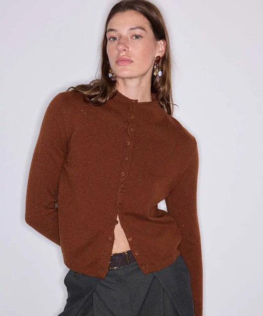 Kahverengi Asimetrik Kapama Lurex Iplikli Triko Iw6260050211007 | Ipekyol