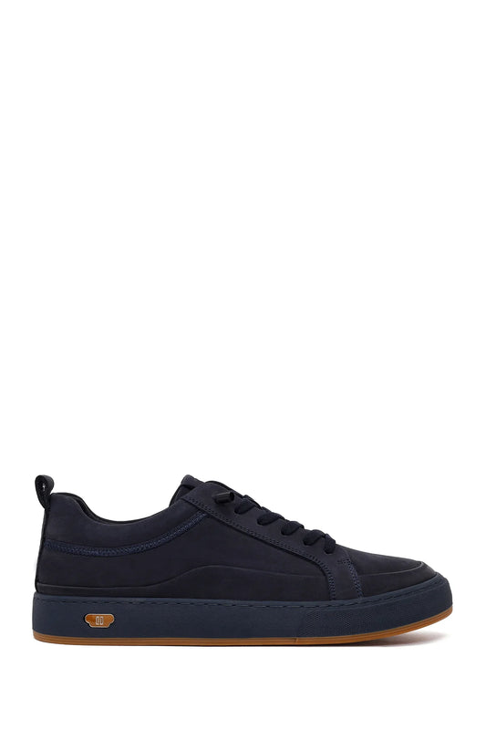 Erkek Lacivert Bağcıklı Nubuk Deri Sneaker