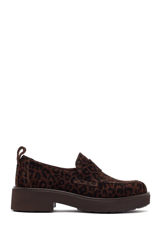 Kadın Leopar Desenli Süet Deri Maskülen Loafer