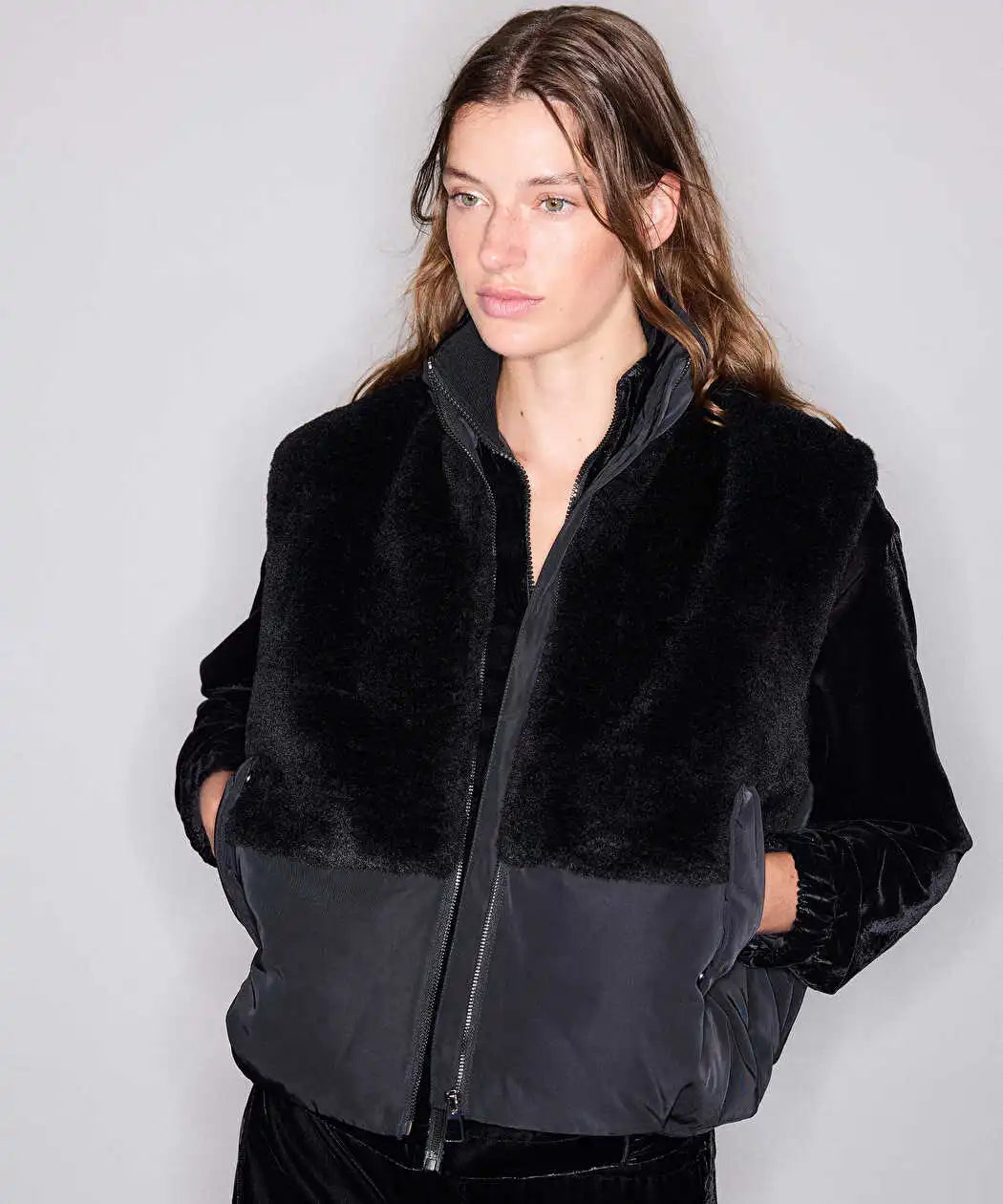 Siyah Kumaş Mix Bomber Yelek Iw6260007113001 | Ipekyol