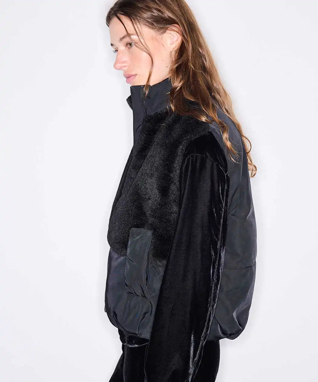 Siyah Kumaş Mix Bomber Yelek Iw6260007113001 | Ipekyol