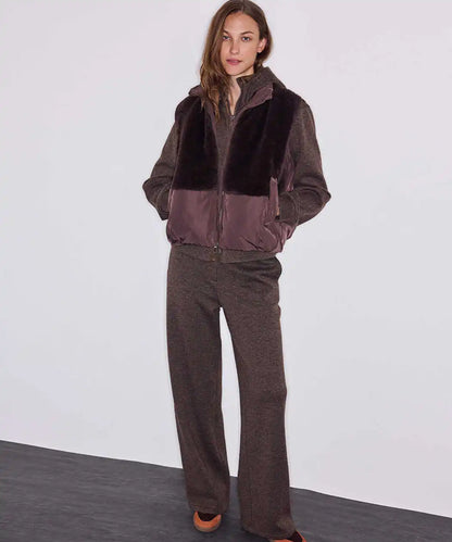 Kahverengi Kumaş Mix Bomber Yelek Iw6260007113074 | Ipekyol