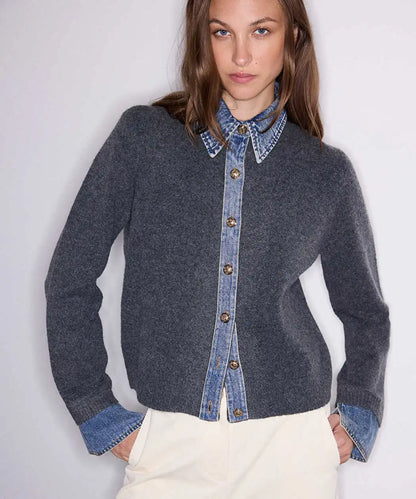 Gri Çift Parça Görünüm Denim Mix Triko Iw6260050193126 | Ipekyol