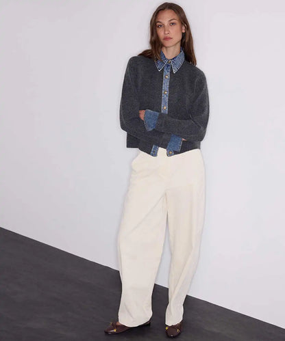 Gri Çift Parça Görünüm Denim Mix Triko Iw6260050193126 | Ipekyol