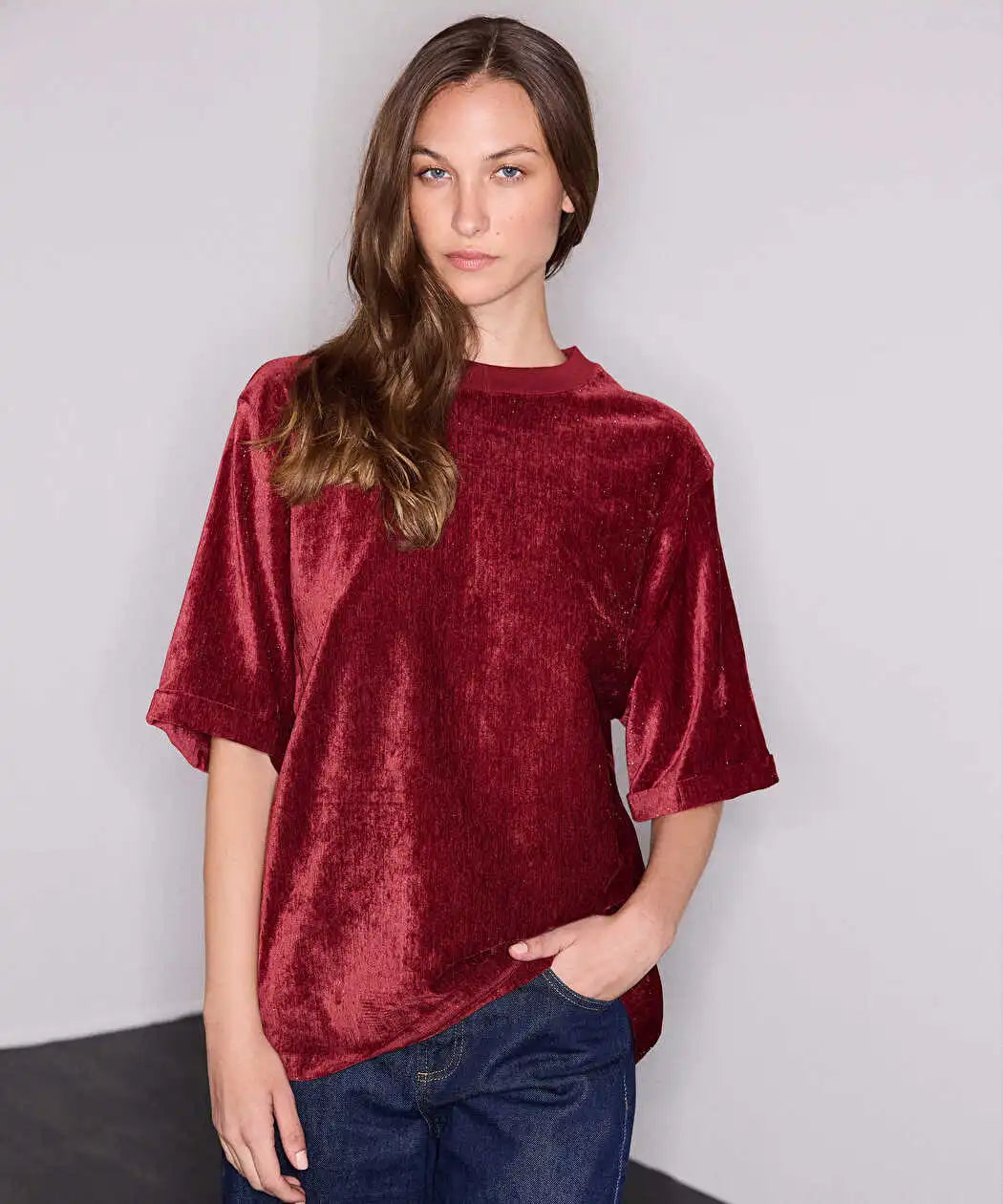 Bordo Kadife Tişört Iw6260070191049 | Ipekyol