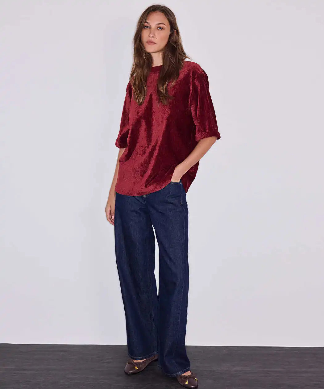 Bordo Kadife Tişört Iw6260070191049 | Ipekyol
