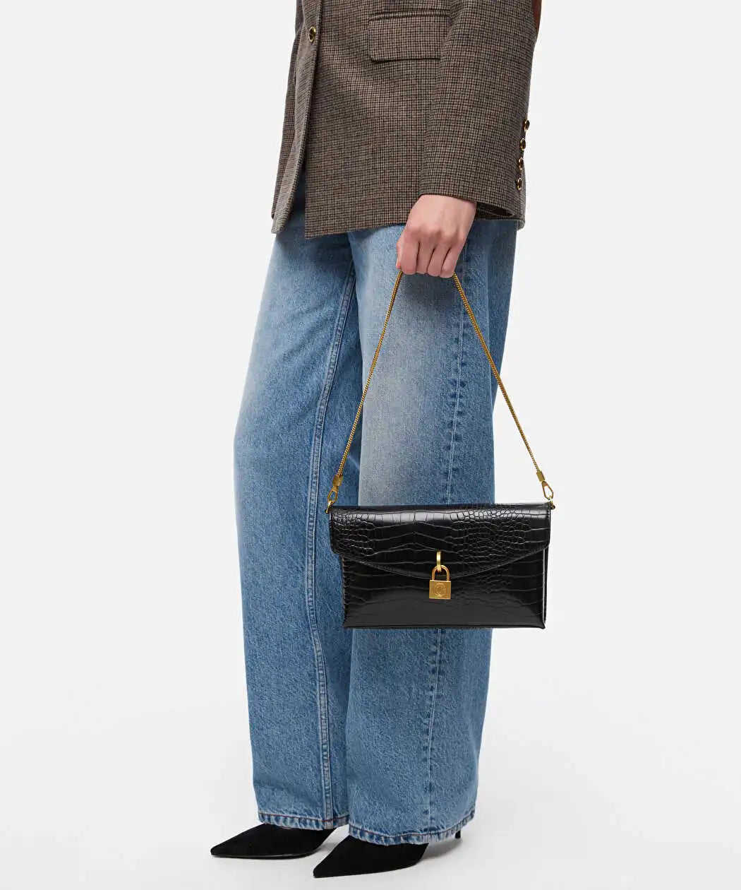 Siyah Kapaklı Timsah Derisi Görünümlü Clutch Iw6260121002001 | Ipekyol