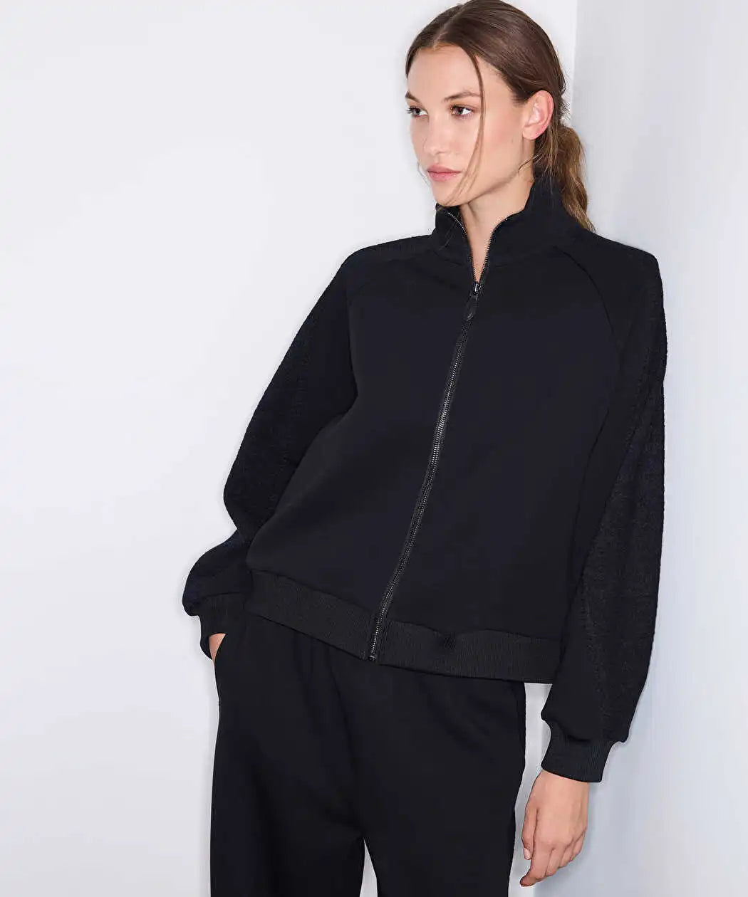 Siyah Kumaş Mix Dik Yaka Sweatshirt Iw6260091135001 | Ipekyol