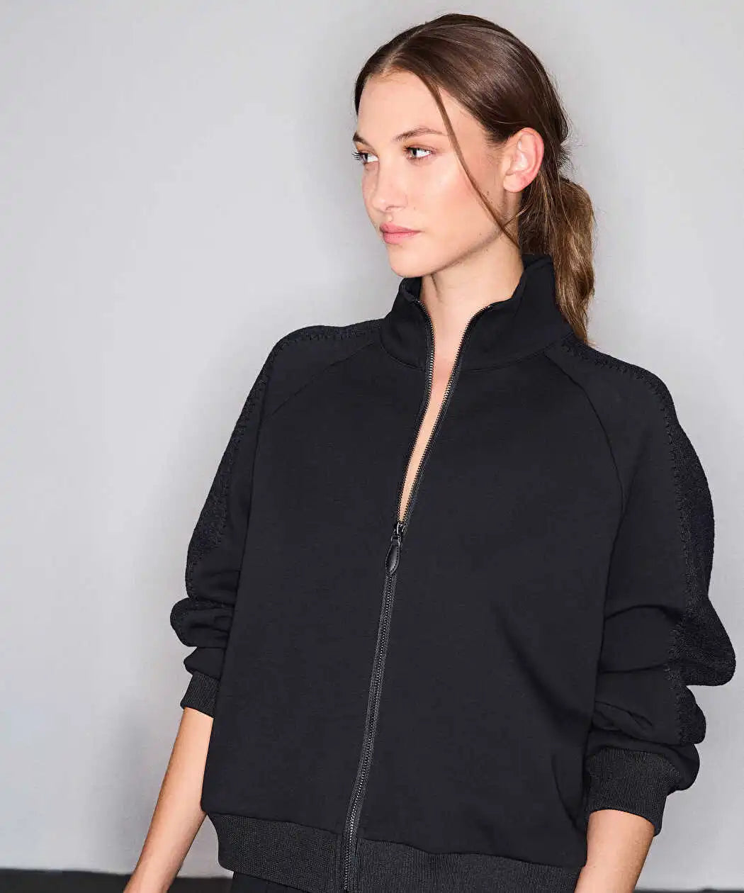 Siyah Kumaş Mix Dik Yaka Sweatshirt Iw6260091135001 | Ipekyol